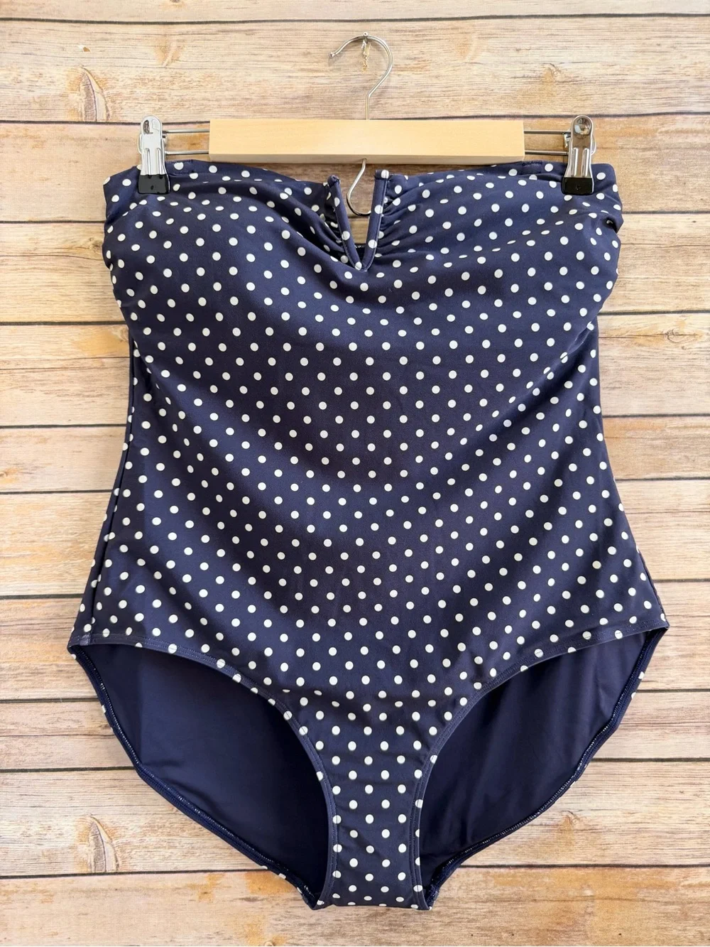 & Other Stories One Piece Swimsuit Women’s Size 12 Blue Polka Dot Strapless NWT